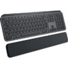 Logitech MX Keys Plus advanced wireless illuminated keyboard with palm rest - tilted view image