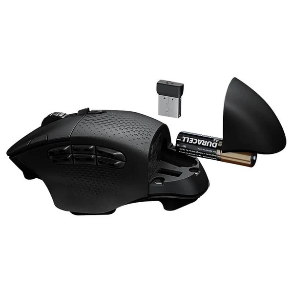Logitech G604 Lightspeed wireless gaming mouse with programmable side buttons - battery compartment - USB receiver