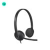 Black-grey Logitech H340 headset, adjustable mic, USB wired, noise-reducing