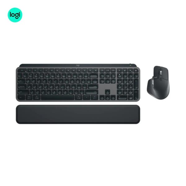 Logitech MX Keys S keyboard and wireless mouse combo, graphite top perspective