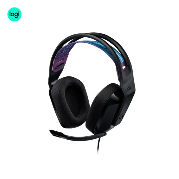 Black Logitech G335 wired gaming headphones, professional audio and adjustable mic
