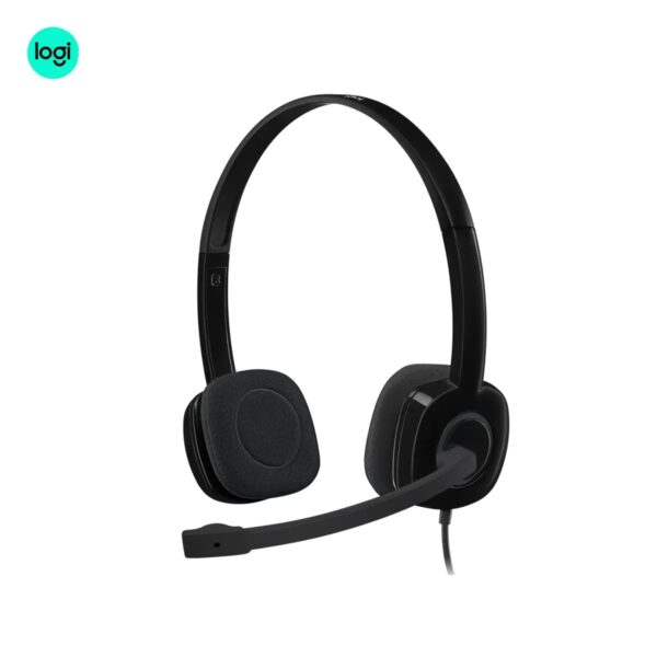 Over-ear Logitech H151 stereo headset, black, wired, multi-device left side view with mic