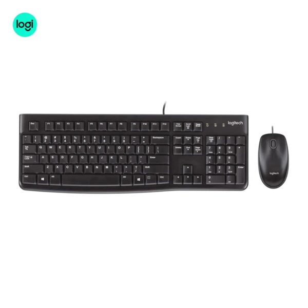 MK120 Logitech wired USB black keyboard and mouse duo.