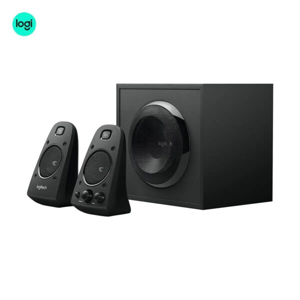 Logitech Z623 premium 2.1 speaker set with subwoofer left side image THX-certified, black