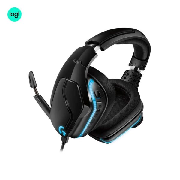 Side profile of Logitech G633s Artemis Spectrum wired headset, immersive 7.1 audio with LIGHTSYNC RGB
