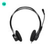 Front view of Logitech H370 wired USB headset with boom mic, black