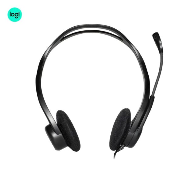 Front view of Logitech H370 wired USB headset with boom mic, black