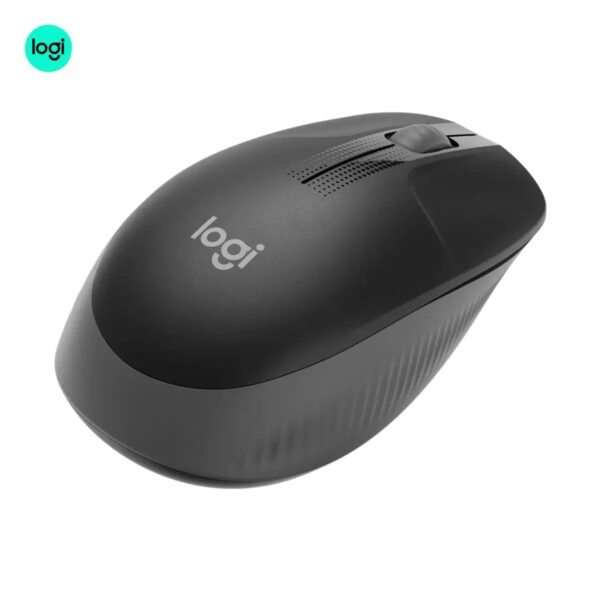 Logitech M190 wireless mouse with comfortable curved shape for right and left hand use