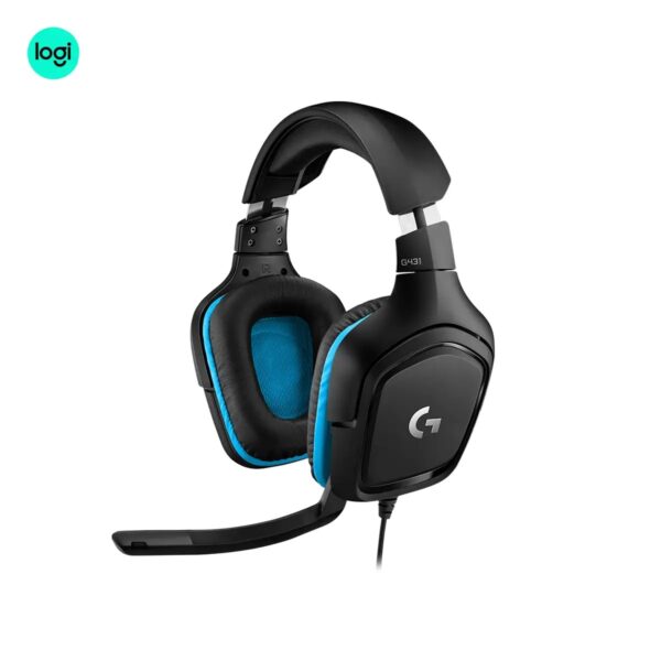 Logitech G431 wired headset, black Left side mic image of 7.1 surround sound for immersive gaming experience