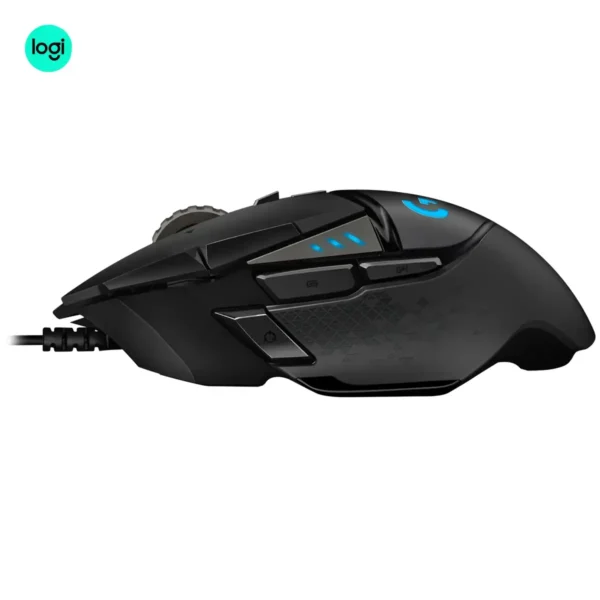 Logitech G502 HERO with ergonomic contoured shape and textured grip - Side view image