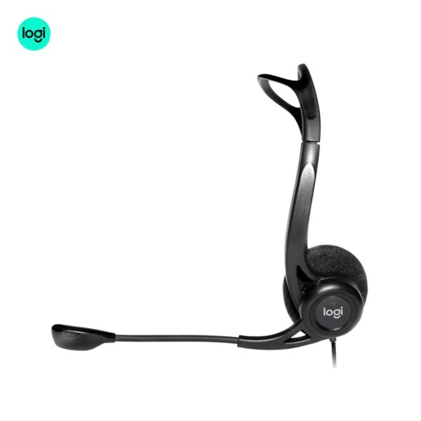 Left side image of Logitech H370 USB headset with noise-cancelling mic, black design