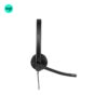 Right side view of Logitech H570e UC headset, black, stereo audio, adjustable mic, controller for calls