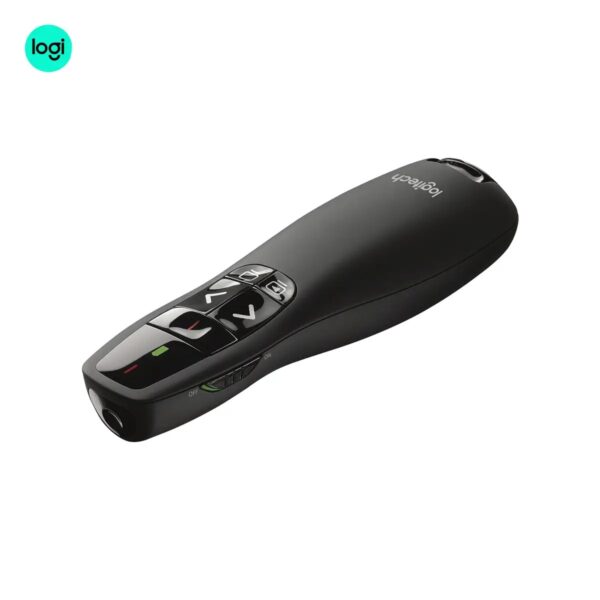 Black Logitech R400 remote for basic slide navigation