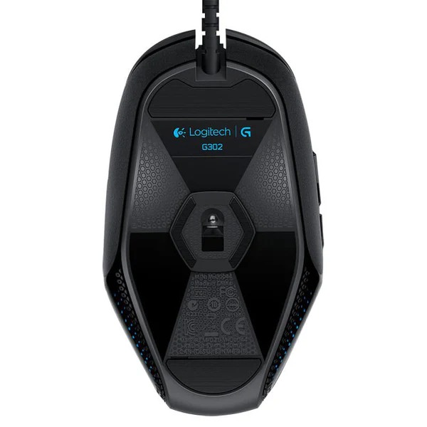 Ergonomic Logitech G302 Daedalus Prime mouse designed for MOBA gamers - back view image