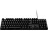 Logitech G413 SE gaming keyboard on a desk with red backlit keys in Black color