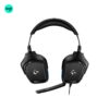 Front view of Logitech G431 wired gaming headset, black, immersive 7.1 audio