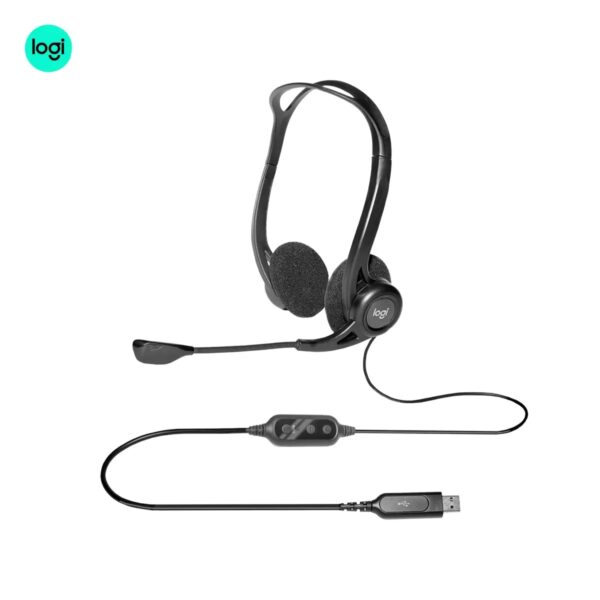 Logitech H370 USB computer headset, black, with digital sound and noise-cancelling microphone