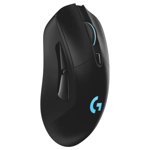 Logitech G703 Lightspeed wireless mouse with HERO 25K sensor for precise tracking - side view image
