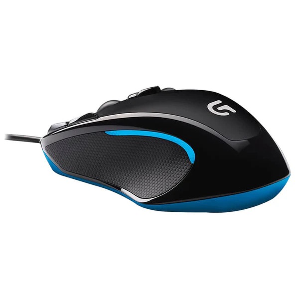 Wired Logitech G300s gaming mouse with nine programmable controls - side view image