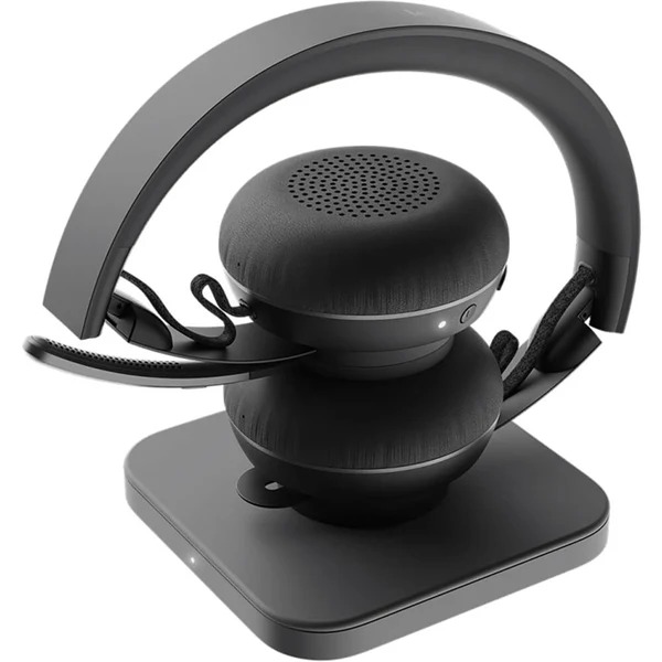 Logitech Zone Wireless Bluetooth headset optimized for unified communications, featuring a mute toggle and adjustable headband