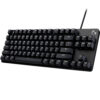 Logitech G413 TKL SE mechanical gaming keyboard front view with black chassis and red-backlit keys