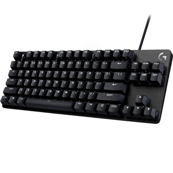 Logitech G413 TKL SE mechanical gaming keyboard front view with black chassis and red-backlit keys