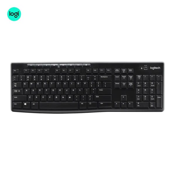 Black Logitech K270 cordless keyboard, plug-and-play wireless with USB receiver